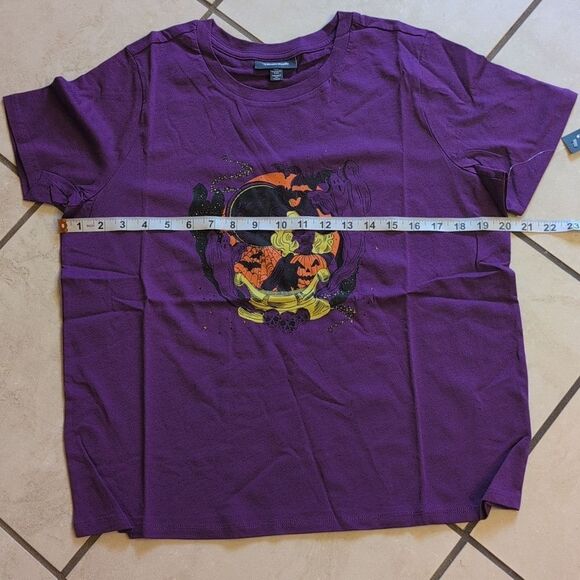 NWT ModCloth Halloween Tee Shirt Purple Organic Cotton Size L - Picture 10 of 11